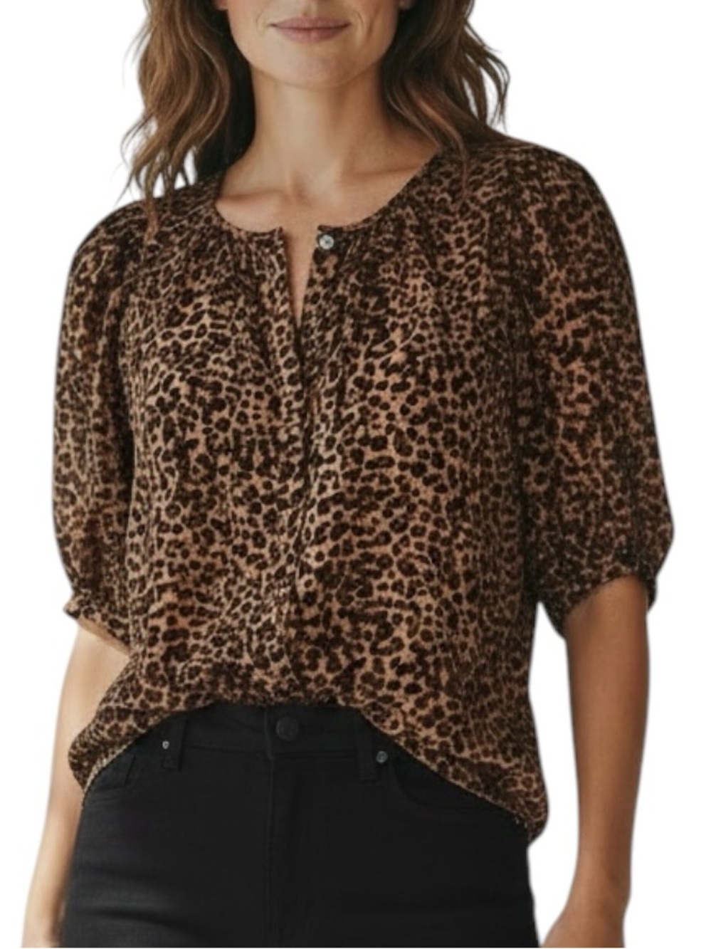 NWOT MADEWELL Balloon Short Sleeve Button Front Animal Print Top Size Medium
